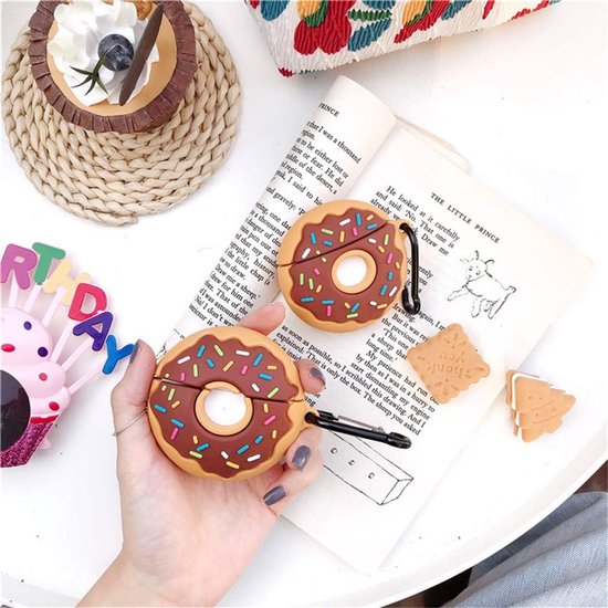 Hoes voor AirPods Pro Bescherming Zachte Siliconen AirPod 3 / Pro Oplaadhoes Cartoon Leuke Huid Meisjes Vrouwen Case Accessoires Sleutelhanger Mode Grappige Air Pods 3 Hoesjes Bruin Donuts — afbeelding 5