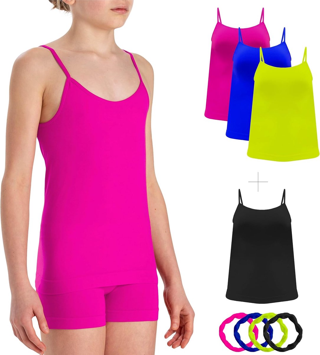 Tanktop voor meisjes, microvezel, smalle schouders - elegante tanktop voor meisjes, zacht ondergoed als tanktops voor meisjes, katoen, zonder naden, 3 stuks - Made in Italy