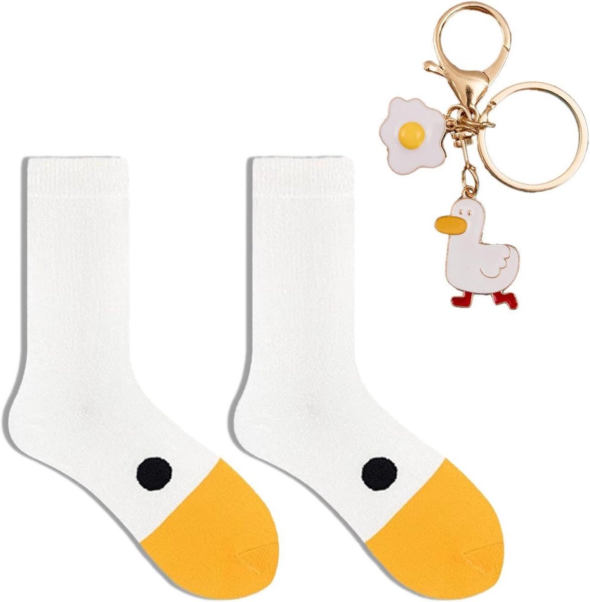 1 Stuk Sleutelhanger En 1 Paar Sokken, Leuke En Schattige Eend Vorm, Creatieve Rugzak Decoratie, Sleutel Anti-Verloren Hanger, Verjaardagscadeau Voor Vrienden.