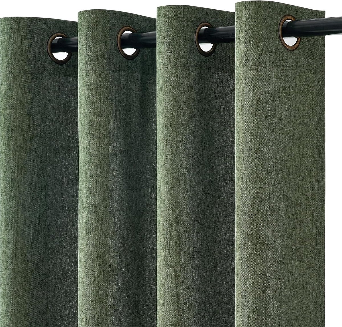 Gordijnen, groen, kort, half-transparant, lichtfilters, linnenlook, boho, 145 x 140 cm (h x b), woonkamer, gordijnen korte gordijnen met inslagringen, linnen gordijnen, 2 stuks