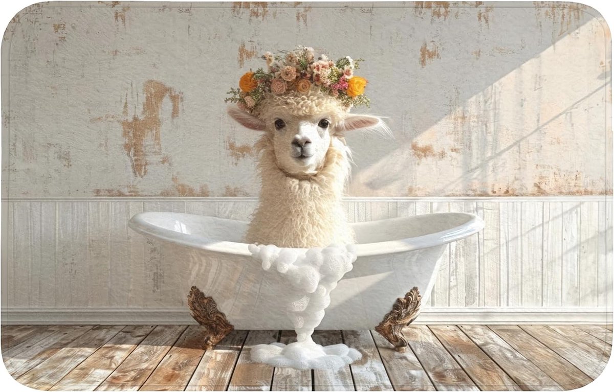 Badmat Rechthoekig 80x50 cm Badkamer Accessoires Bath Mat Anti Slip Wc Memory Foam Wasbaar Zacht Bathroom Toilet Mats Washable Vintage - Alpaca - Badkuip - Bloemen - Dieren