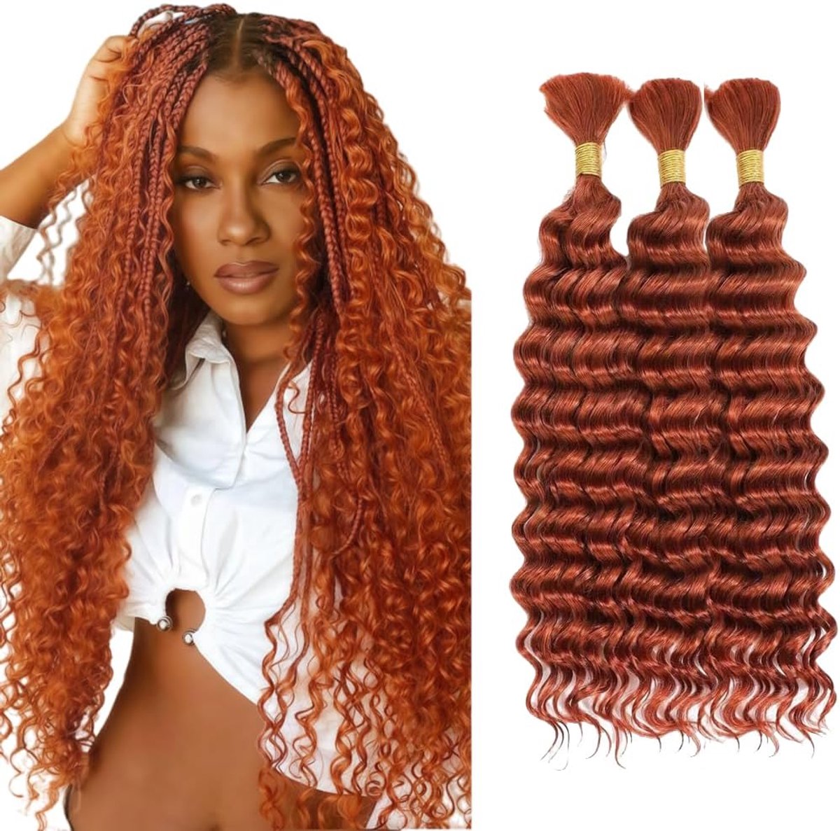 24 24 24 Inch Deep Wave Bulk hair for Braiding #350 Orange Menselijk haar 3 Bundles/Pack No Weft Premium Braiding Hair Extensions for Boho Braids With Minimal Tangle