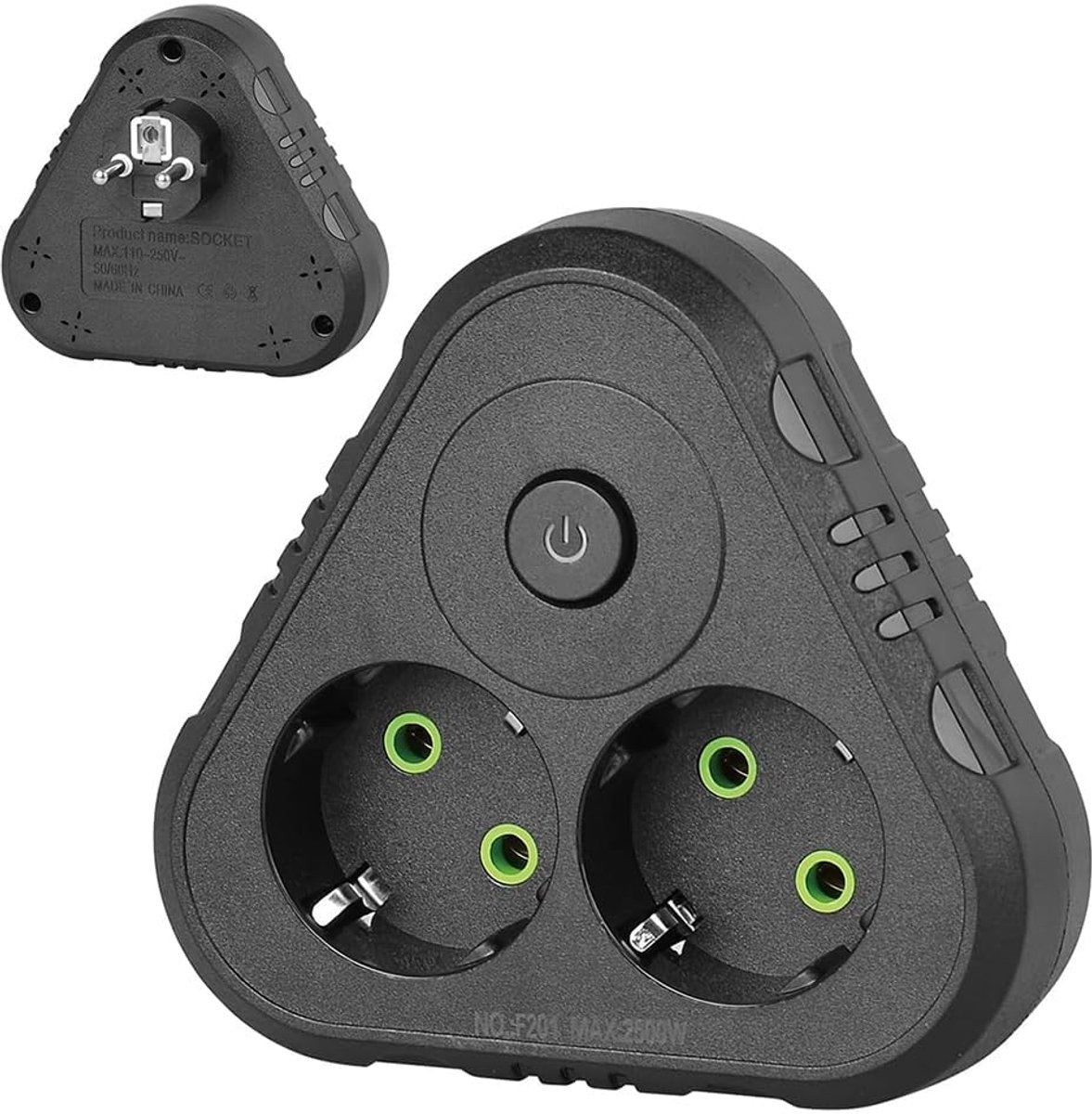 Dubbele stekker voor stopcontact, 2500 W/10 A stekkeradapter, meervoudige stekker zonder kabel, meervoudig stopcontact met veiligheidsschakelaar voor kantoor, thuis, reizen, wandlader