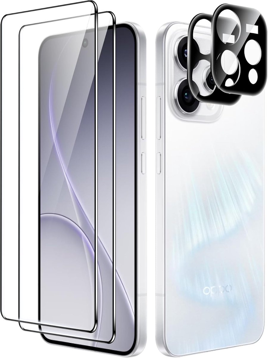 Beschermfolie voor Oppo Reno 15 5G, 2 stuks, pantserglas, 2 stuks + 2 stuks, pantserglas en camerabeschermfolie, 9H hardheid, bescherming glas, HD displaybeschermfolie, krasbestendig, zonder