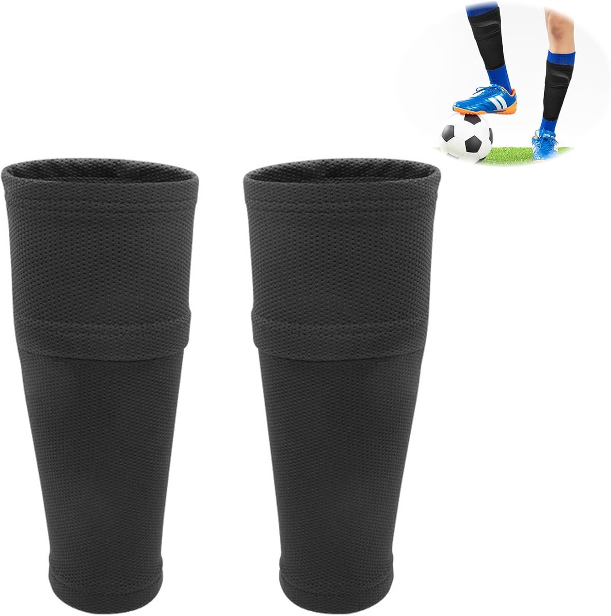 Scheenbeschermers, zwarte voetbalsokken met scheenbeschermers, zak, comfortabel en ademend, zonder sokken (scheenbeschermers niet inbegrepen)