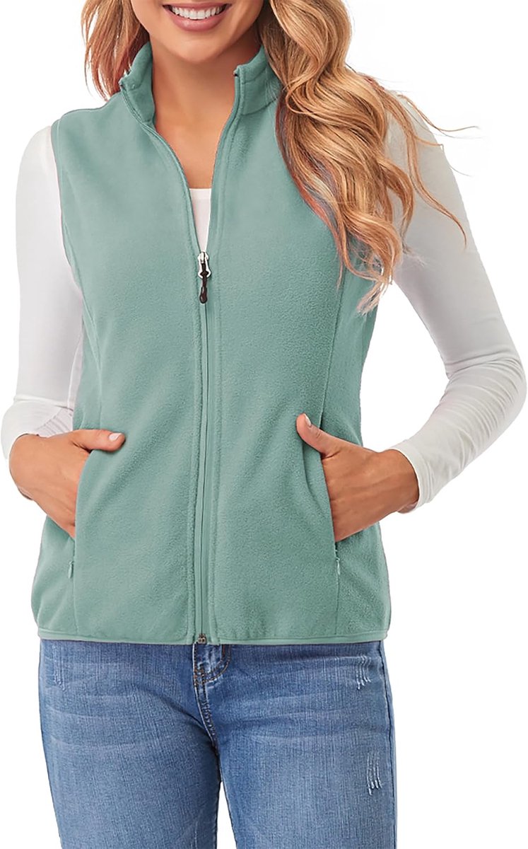 Dames Fleece Gilet, Lichtgewicht Bodywarmers Mouwloze Vest met Ritszakken