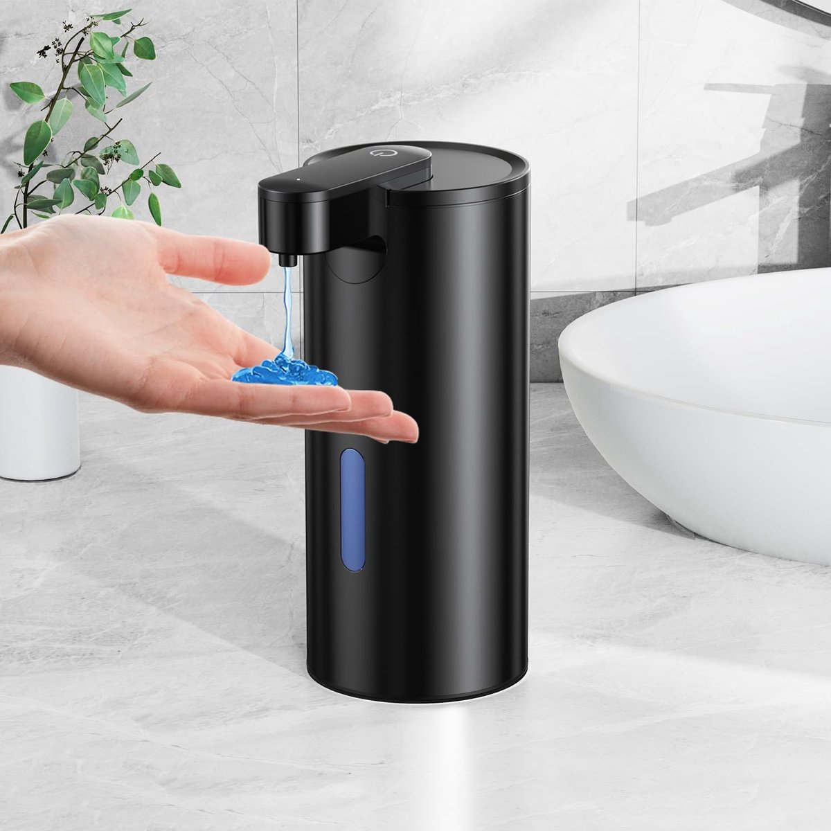 Automatische zeepdispenser van roestvrij staal, contactloze sensor, USB-C, oplaadbaar, met 2000 mAh accu, 3-traps instelbaar, 340 ml, IPX4-waterbescherming voor badkamer, keuken en toilet