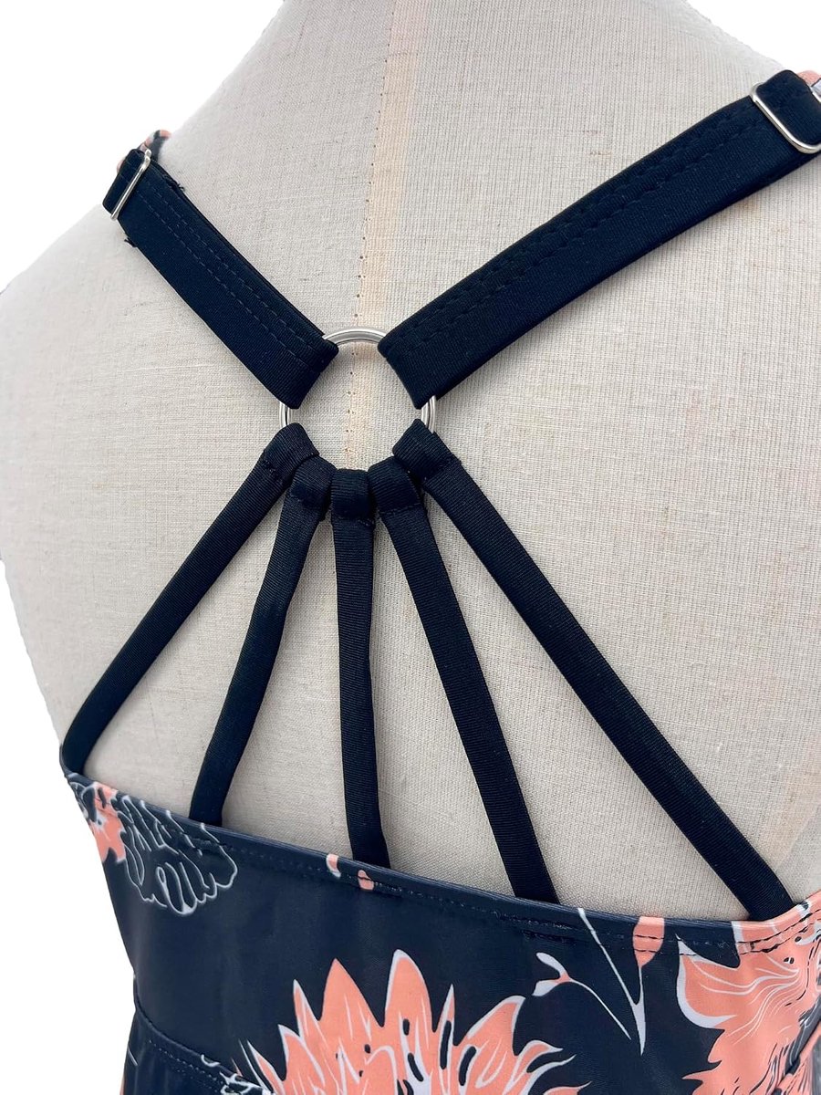 Tankini met opdruk voor dames, buikcontrole, badpakken met gekruiste rugbedekking, tankini-topje, tweedelige badmode met bloemenmotief en kort broekje
