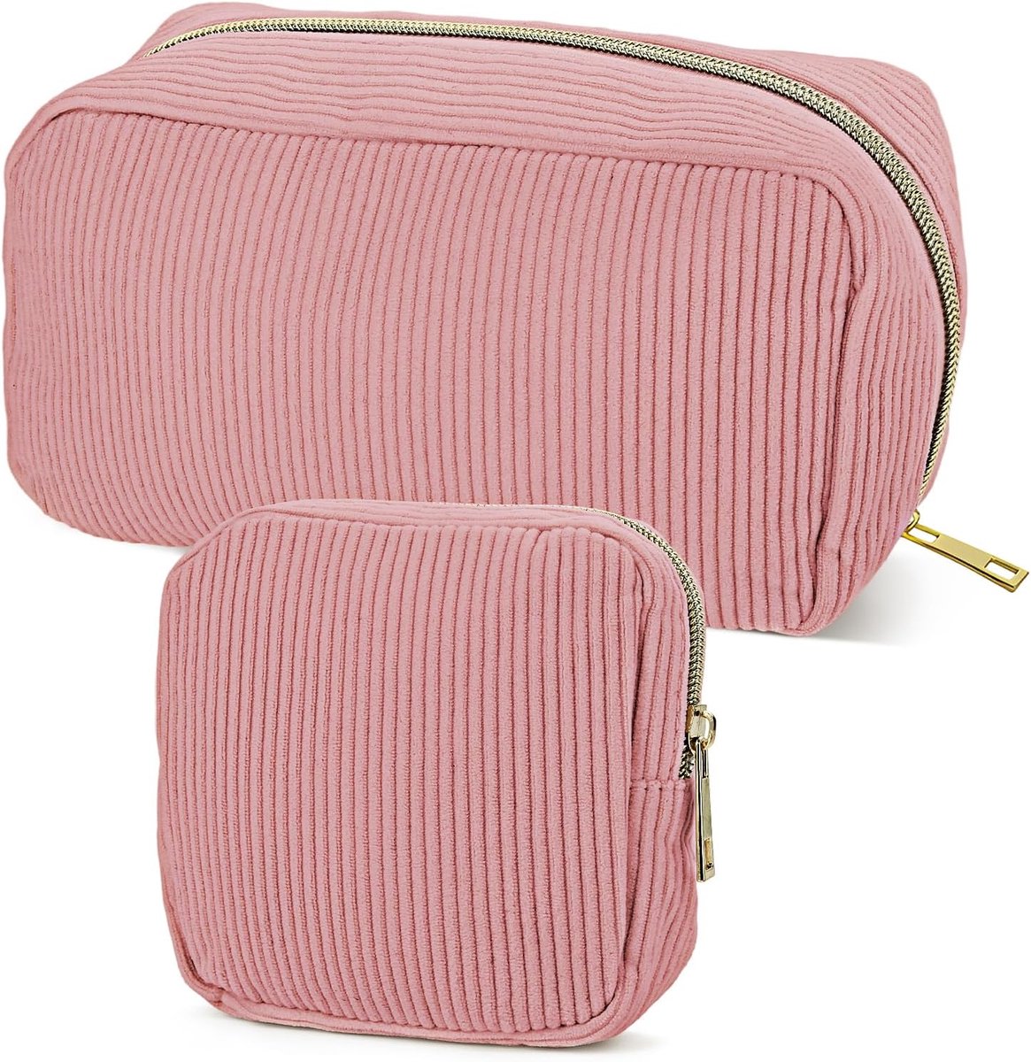 2 stuks make-uptas - corduroy make-uptas met vakken - draagbare make-uptas klein met metalen ritssluiting - roze make-uptas voor meisjes - vrouwen en dames - roze - 22 cm x 12 cm x 6 cm - Algemeen