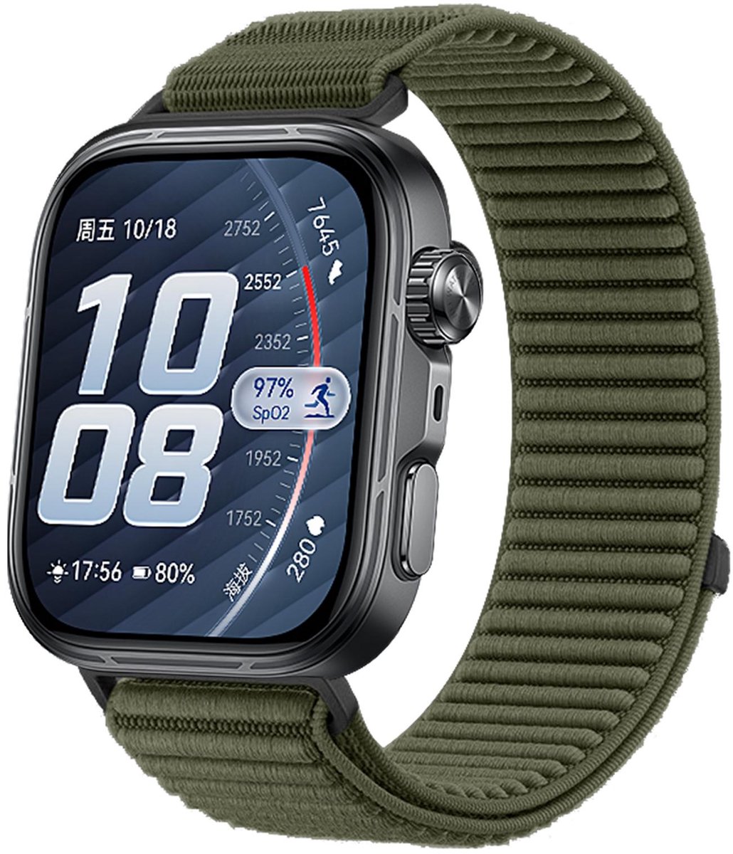 By Qubix - Nylon ribbelbandje - Donkergroen - geschikt voor Huawei Watch Fit 5 / 4 / 3