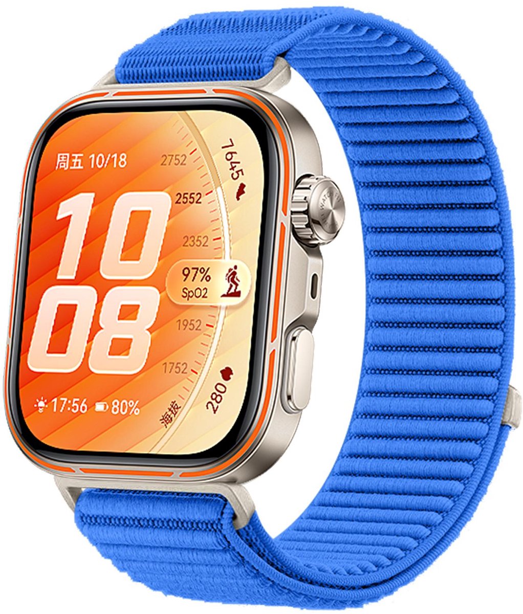 By Qubix - Nylon ribbelbandje - Blauw - geschikt voor Huawei Watch Fit 5 / 4 / 3