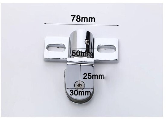 Zilverkleurig douchedeurscharnier van zinklegering, 78x50mm, voor glas van 6-10mm.