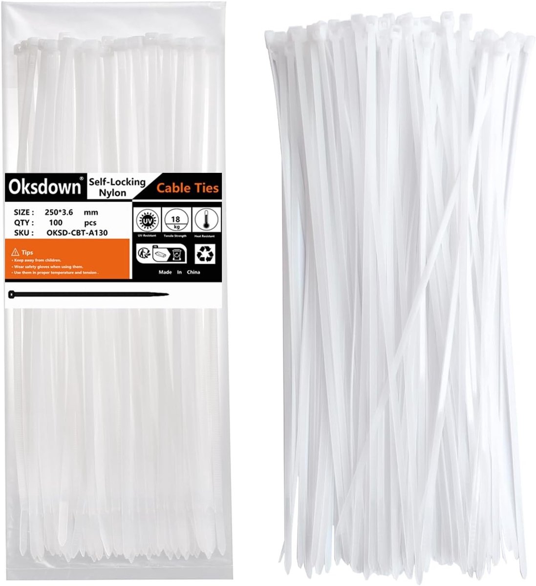 Kabelbinders - Wit - 20 cm - Nylon Zelfsluitend - Voor Kabelbeheer en Doe-Het-Zelf