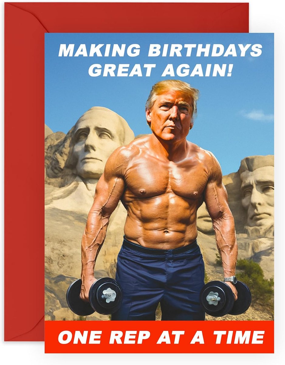 Verjaardagskaart voor mannen - grappige gymtraining - hilarische D.Trump-wenskaart voor vader - broer - vriend - echtgenoot - hem - jongens - jongens - vrienden - fitnessgrap - wordt geleverd met leuke stickers