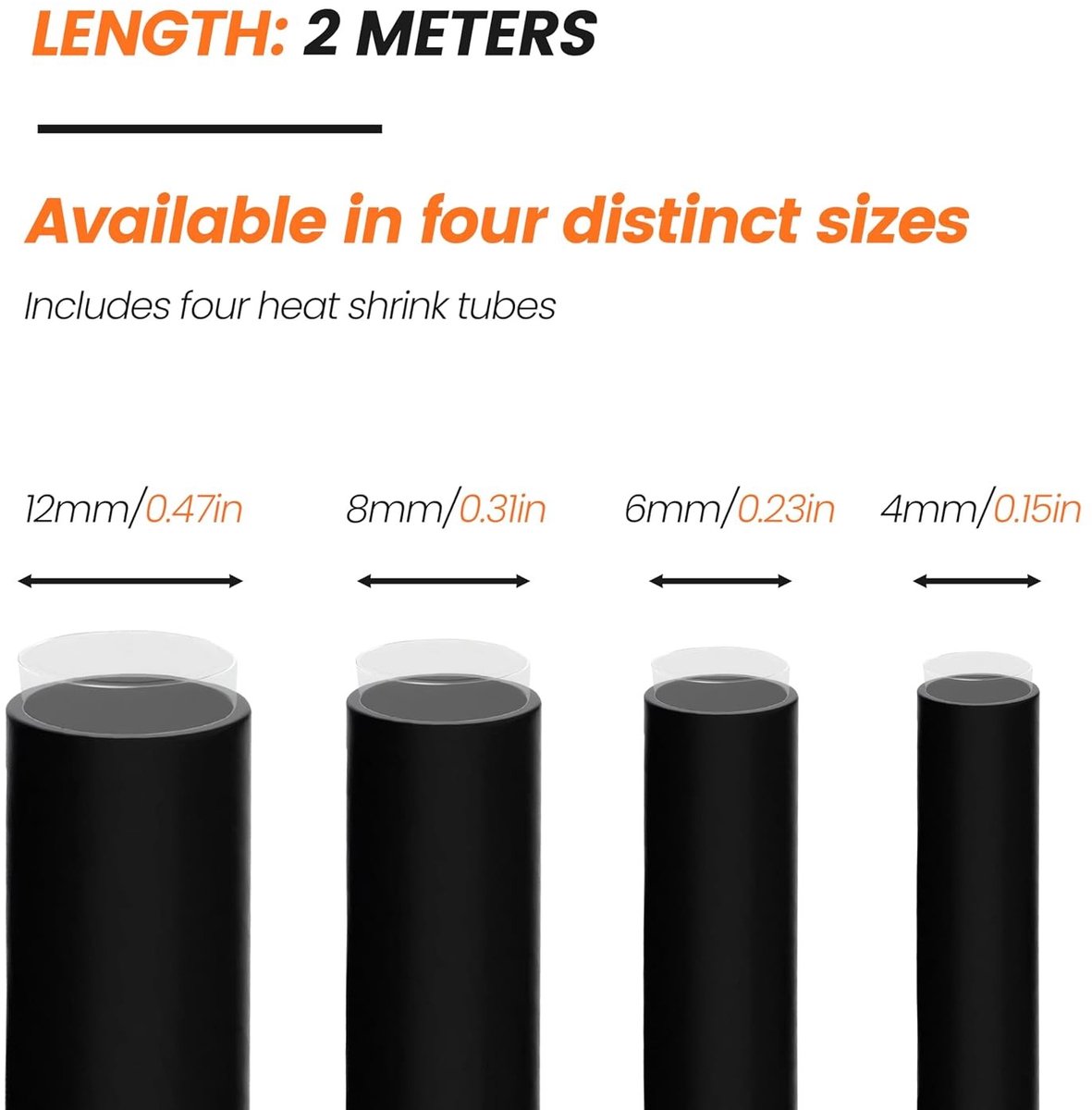 Heat Shrink Tubing Set van 2m met 4 verschillende maten (Ø 4mm, 6mm, 8mm, 12mm) - Waterdicht en met Lijm, Ideaal voor Elektrische Isolatie en Kabelbescherming