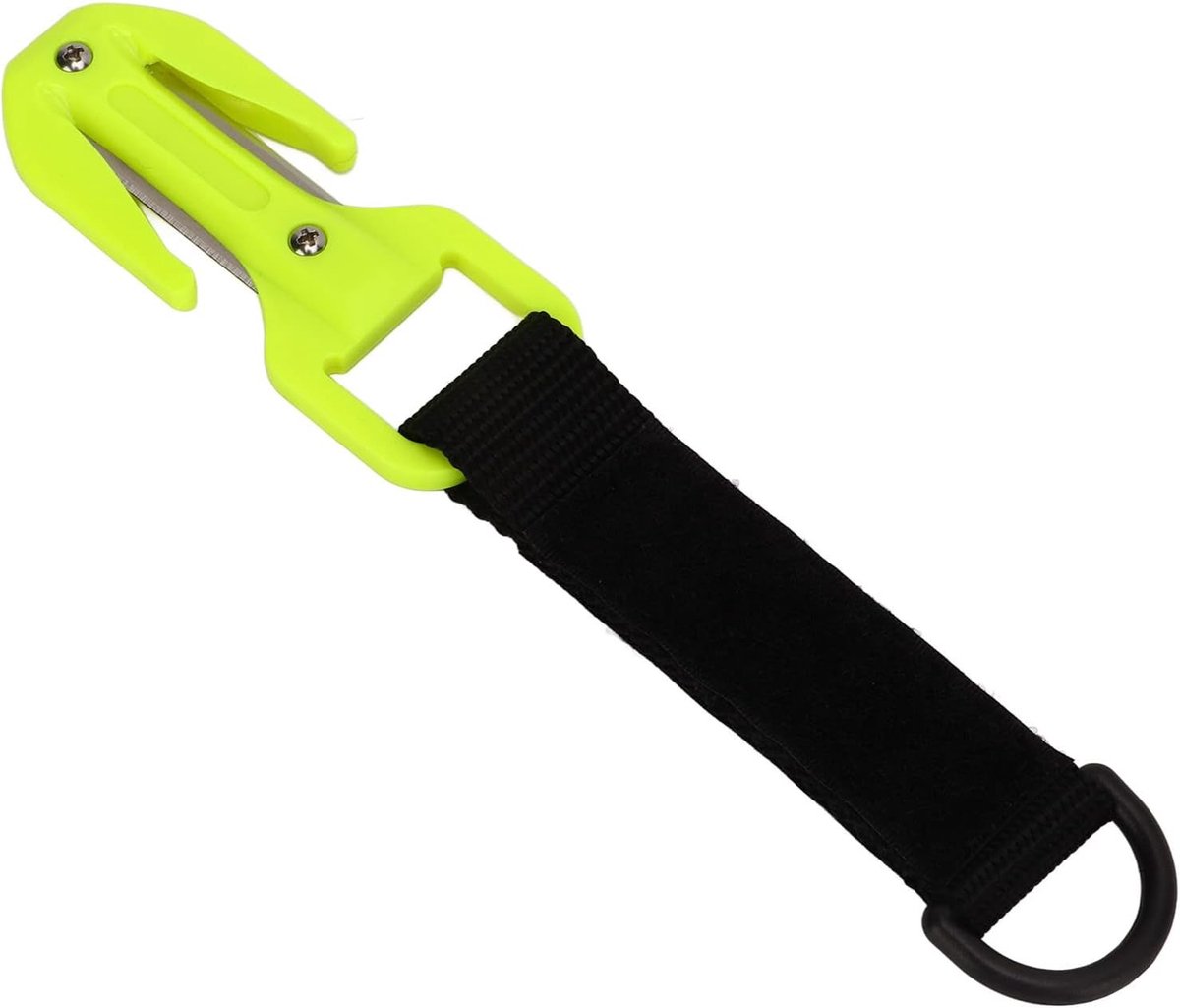 Dubbelzijdige duikmes met scherpe bladen voor veilig snijden van duiklijnen en accessoires in fluorescerend geel