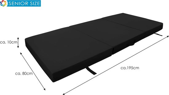 Vouwmatras Senior - Logeerbed Gastenmatras - Flexibele Slaapplek - Wasbare Hoes - 195x85x10 cm - Zwart — afbeelding 4
