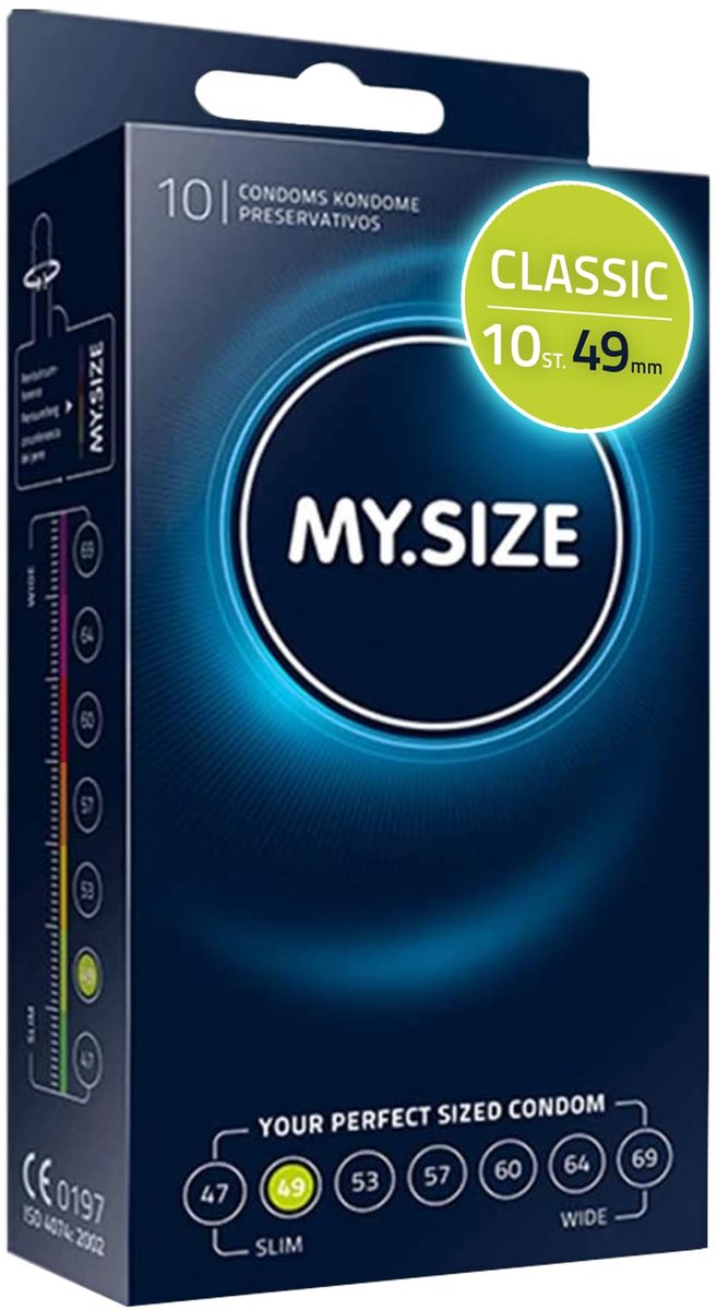MY.SIZE Classic condooms maat 2 I 49 mm breed I 10 stuks standaard verpakking I premium condooms extra dun I condooms true to touch gossamer I dunne 0,07 mm wanddikte I condooms veganistisch