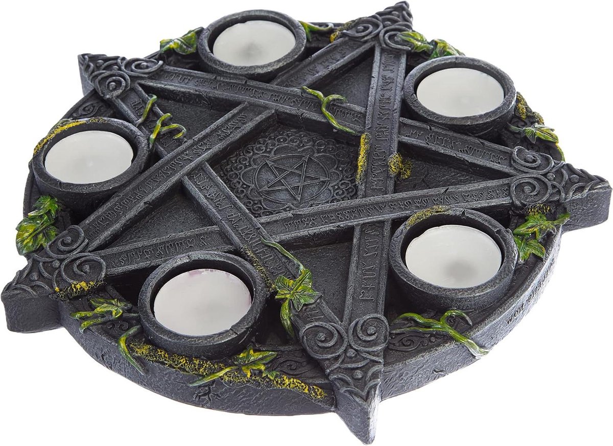Theelichthouder - Kaarsenstandaard - Sfeer Creëren - Uniek Pentagram Ontwerp - Ø 25 cm - Zwart