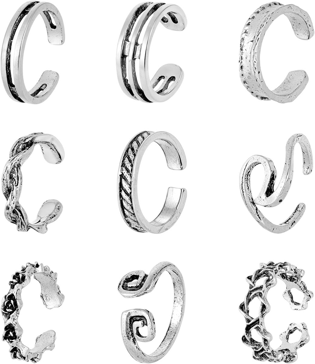 Teenringen voor Dames, Verstelbare Open Teenring van Zinklegering Minimalistische Voetsieraden met Textuur voor Een Zomerse Strandstijl
