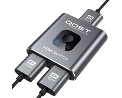 Qost - Bi-Directional HDMI Switch - HDMI Splitter - 4k / 60Hz - HDMI Switch 2 Poorts - 2 In 1 Uit / 1 in 2 uit - Aluminium - Spacegrey
