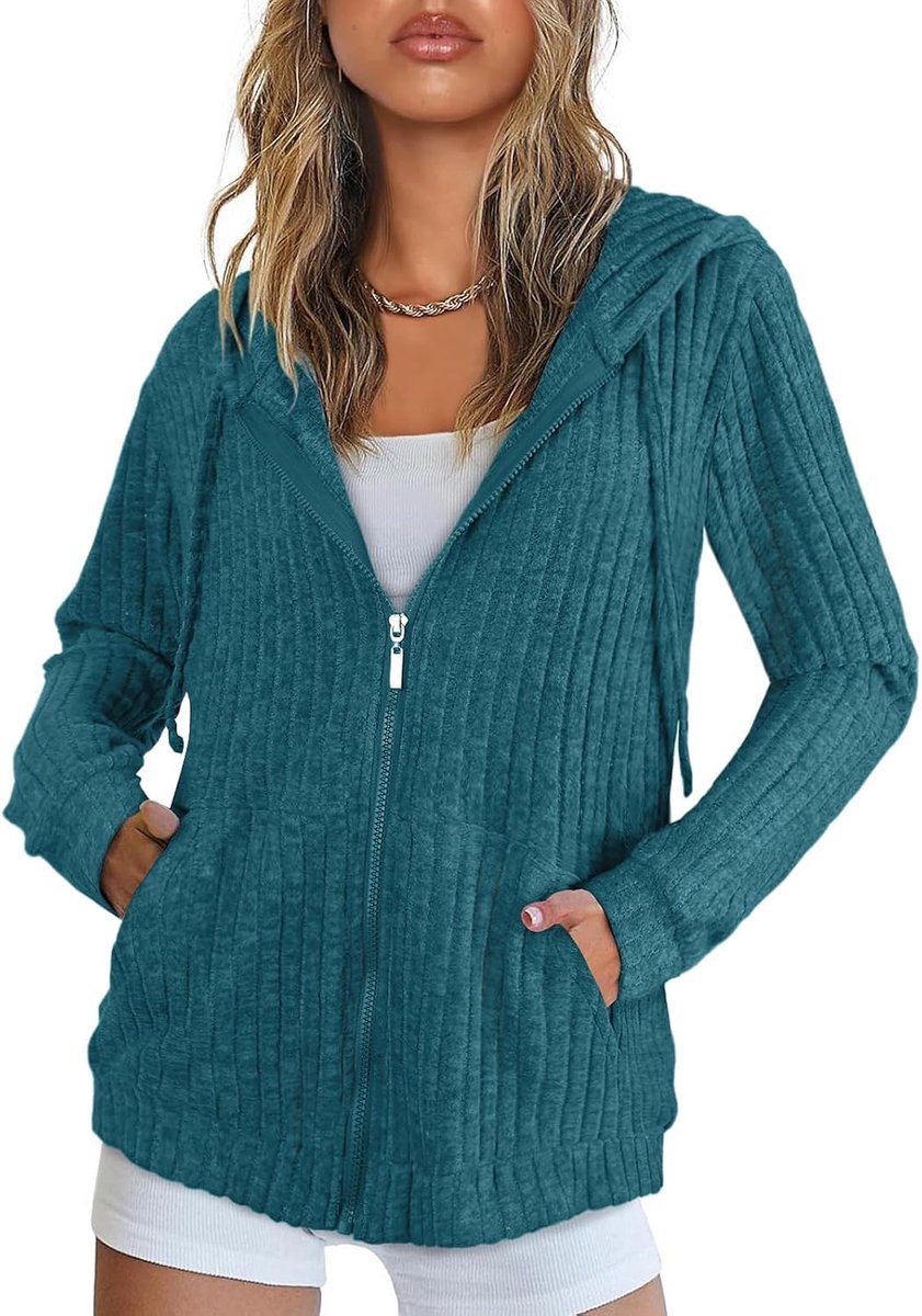 Damesvest met ritssluiting en grote zakken | Hooded Cardigan Vrouwen Lange Mouw Tops Dames Lichtgewicht Jassen Casual Werk Lente Zomer Herfst Tuniek Kleding M-3XL
