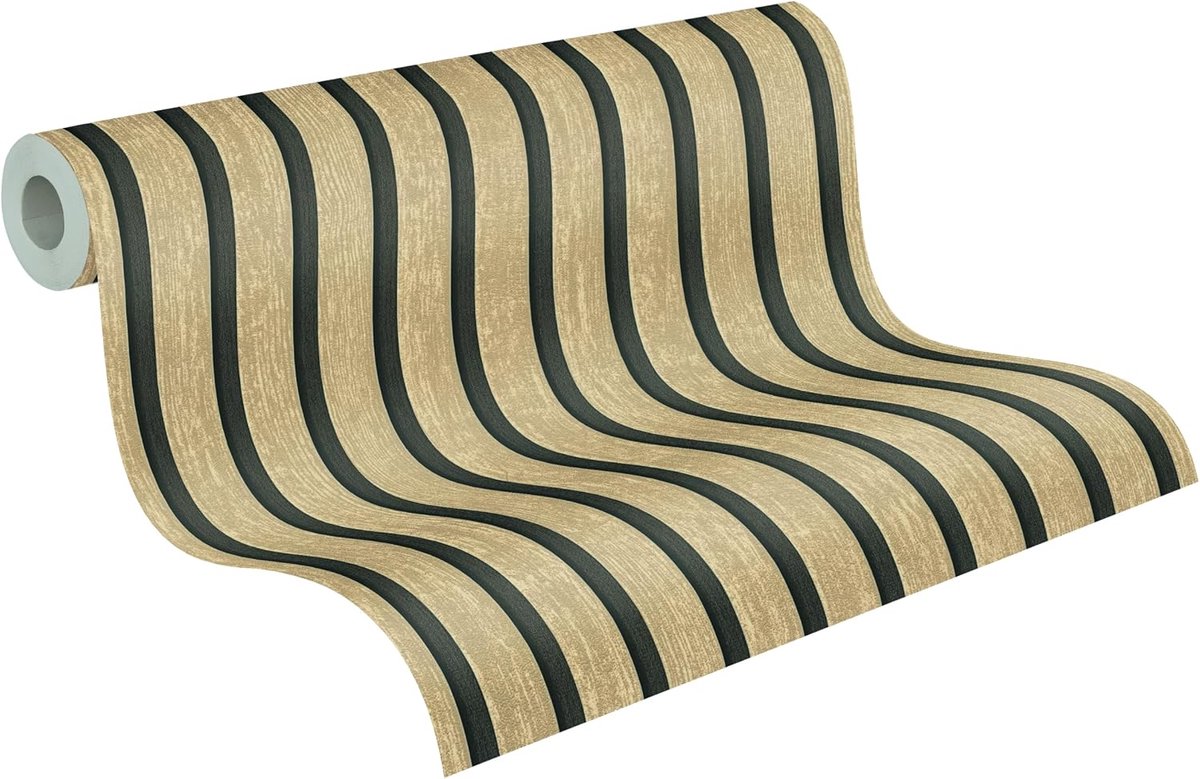 Behang met houtlook in beige, bruin, zwart – behang met decoratief design 10,05 x 0,53 m – 790413
