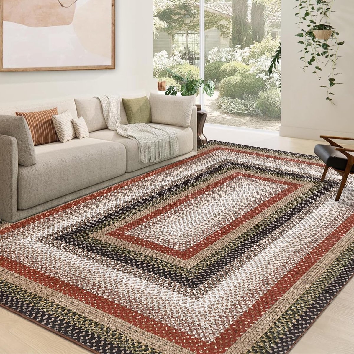 Vloerkleed - Wasbaar Antislip Textuur Motief - Rood/Zwart - 200x290 cm
