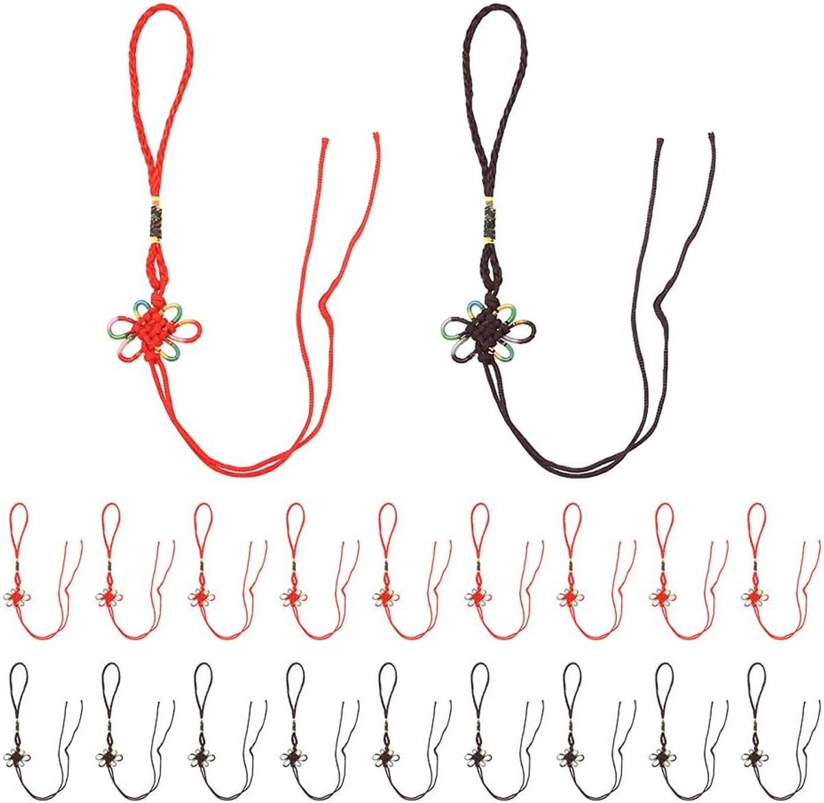 20 Stk Koord Feng Shui Kwastje Tas Charm, voor Deur, Rood&Bruin | Ongeveer 23cm lang,Nylon,2 modellen,Kleurrijk,Soepel,Symmetrisch,met een unieke symbolische betekenis,voor In de auto,Thuis