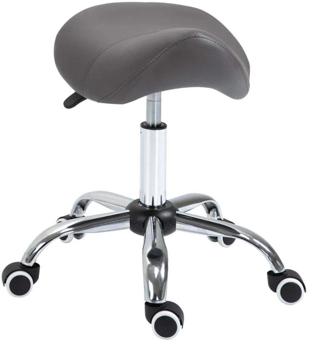 Zadelkruk op Wielen - Zadelstoel met Zadelvormige Zitting- Kapperskruk - Tabouret - 360° Draaibaar - In Hoogte Verstelbaar - Salonstoel - Kruk Stoel - Werkkruk - voor Kantoor, Salon, Massage, Spa - Donkergrijs