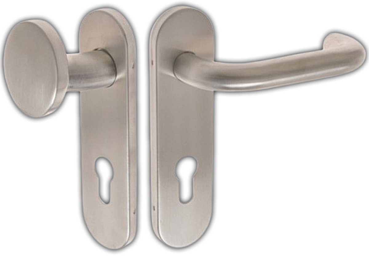 Deurkruk met vaste knop, RVS, 72mm, 9mm pen, links, brandwerend