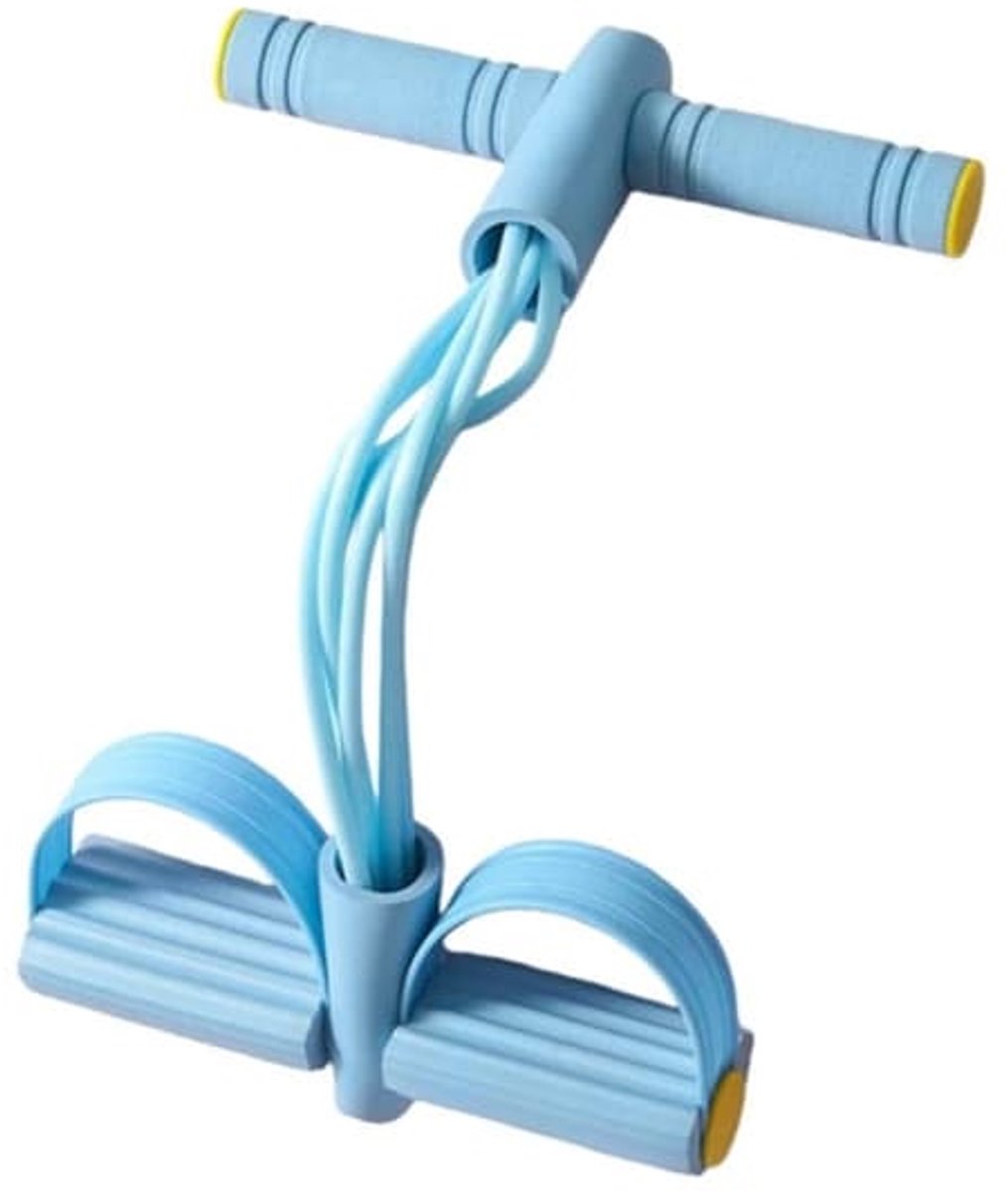 Claoner Buikspiertrainer - Met voetpedaal weerstandsband - 6 weerstandsbanden - Core training - Yoga fitness - Blauw