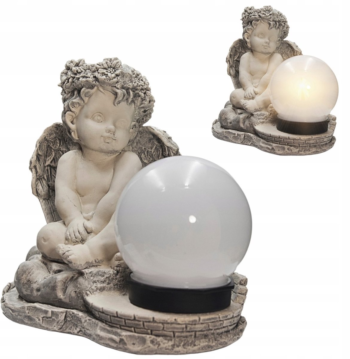 Gips Engelenkaars met LED-zonnelamp - 21 cm