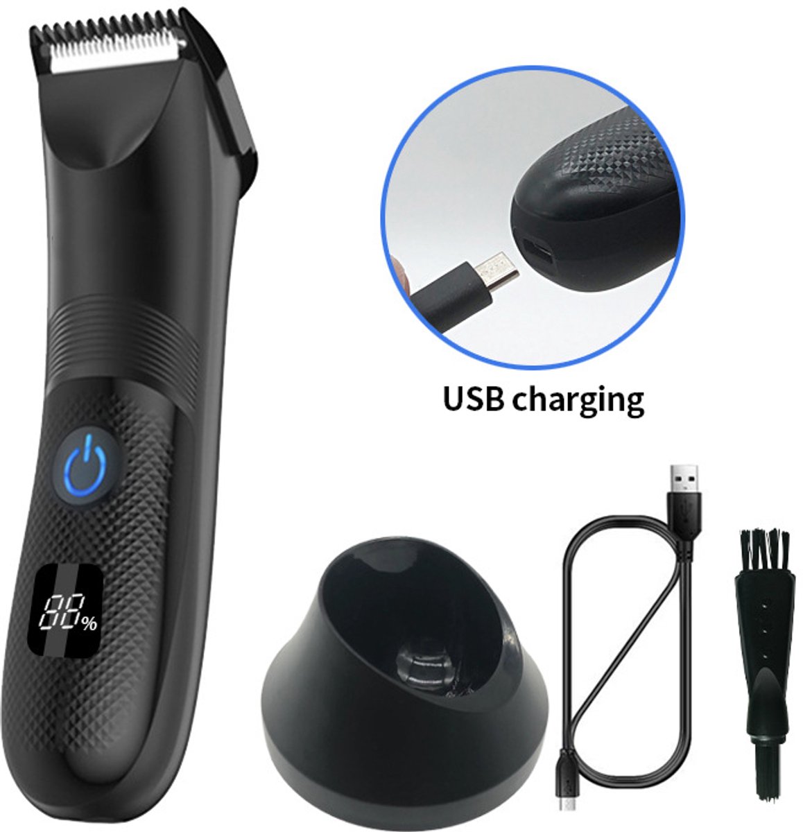 REDOM Bodytrimmer & Haartrimmer – Draadloze Tondeuse – USB-Oplaadbaar – IPX7 Waterdicht – LED Verlichting – Keramische Scheerkop – Lichaam & Intieme Verzorging – Zwart