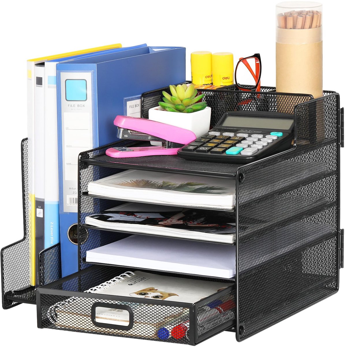 SolidKeus - Desk Organizer met 5 Lagen en Verticaal Bestandsysteem in Zwart