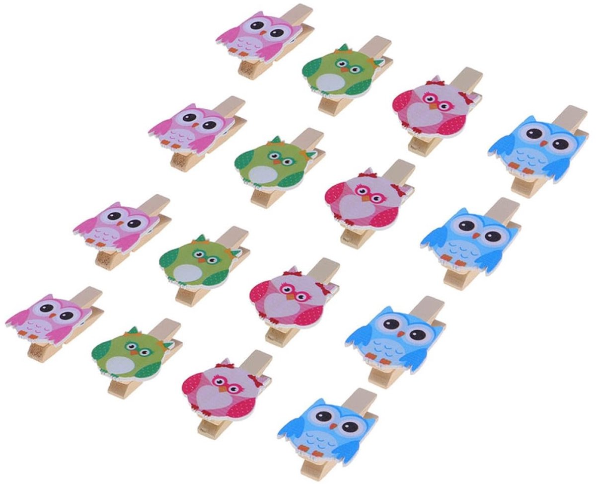 SolidKeus - 40 Stuks Fotoklemmen met Cartoon Uilen Ontwerp