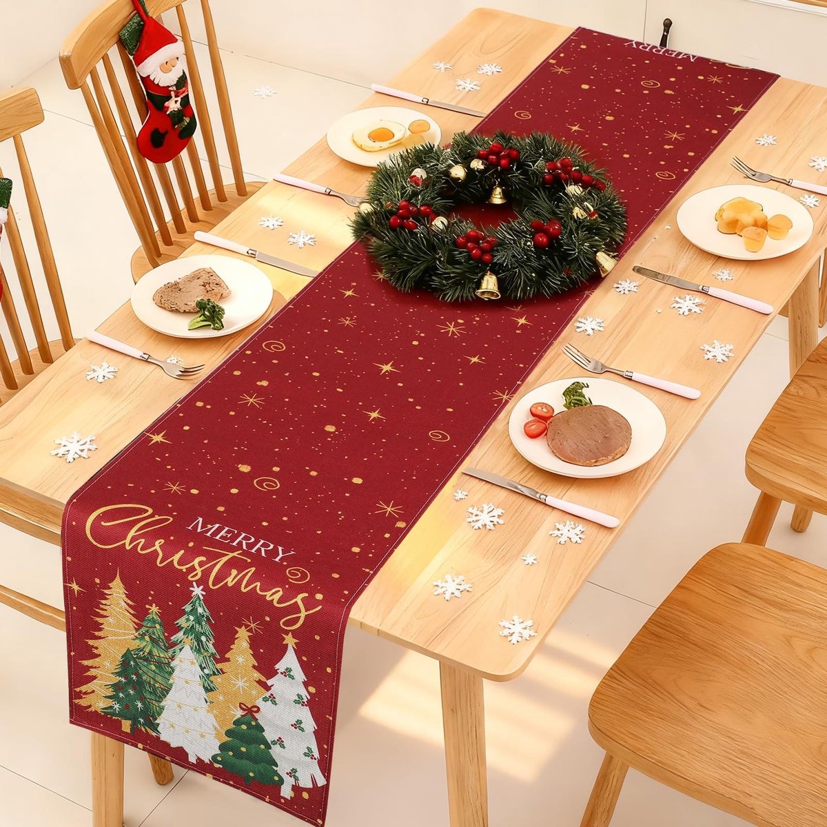 SolidKeus - Kerst Tafelkleed met Meerdere Kerstbomen 183 x 33 cm