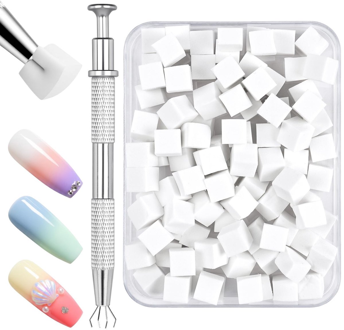 SolidKeus - 200 Stuks Nagelsponsjes met Metalen Tang voor Nail Art