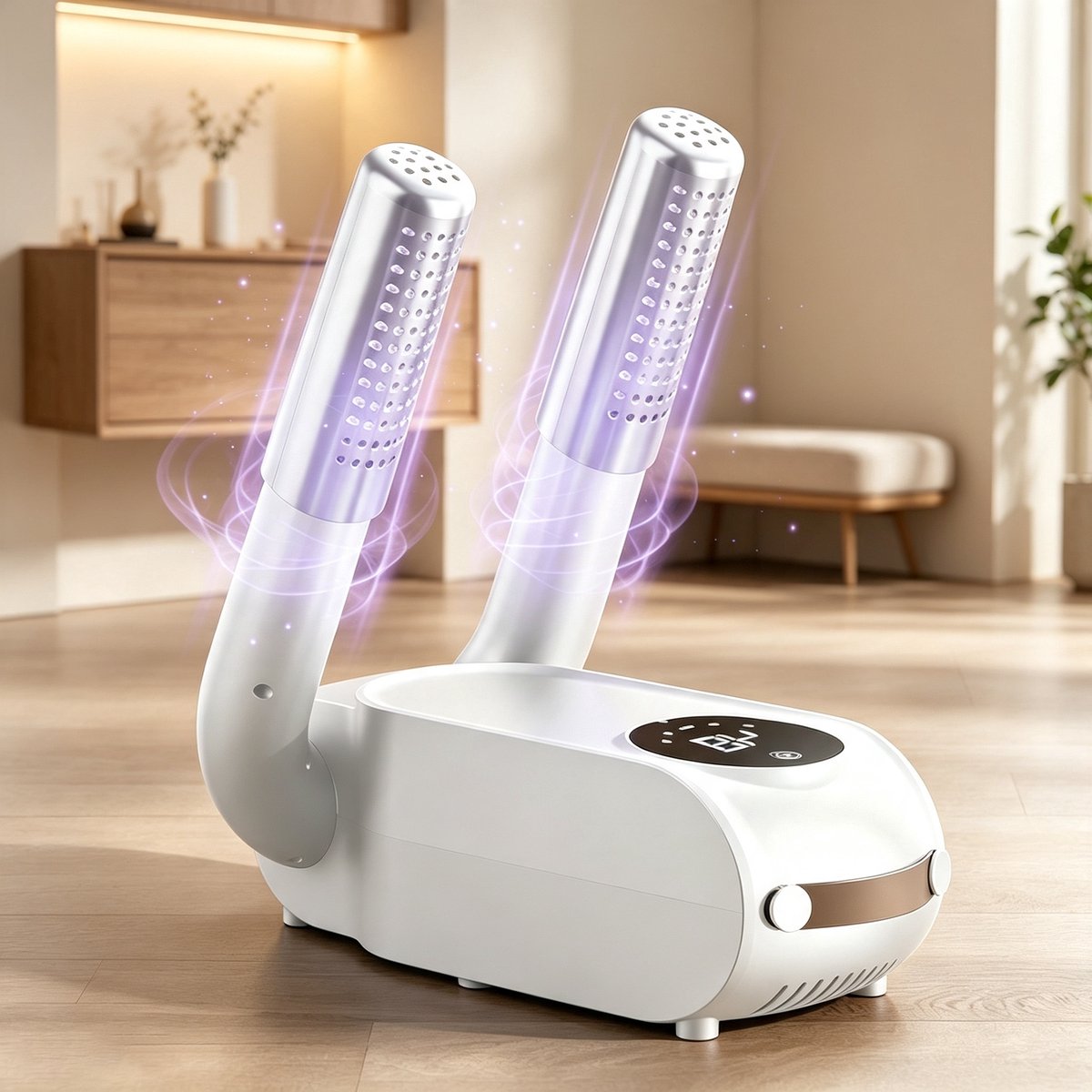 Schoendroger met sneldroogfunctie en timer wit model Voorzien van circulerende verwarming voor grondig drogen een timer en een stille draagbare verwarming Geschikt voor skischoenen handschoenen sokken en mutsen 27,7 x 23 cm