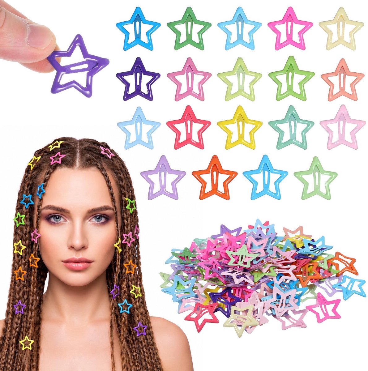 SolidKeus - 150 Stuks Kleurrijke Ster Haarclips voor Vrouwen