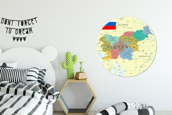 WallCircle - Wall Circle - Wall Circle - Carte colorée de Slovénie et le drapeau - Aluminium - Dibond - 90x90 cm - Intérieur et extérieur