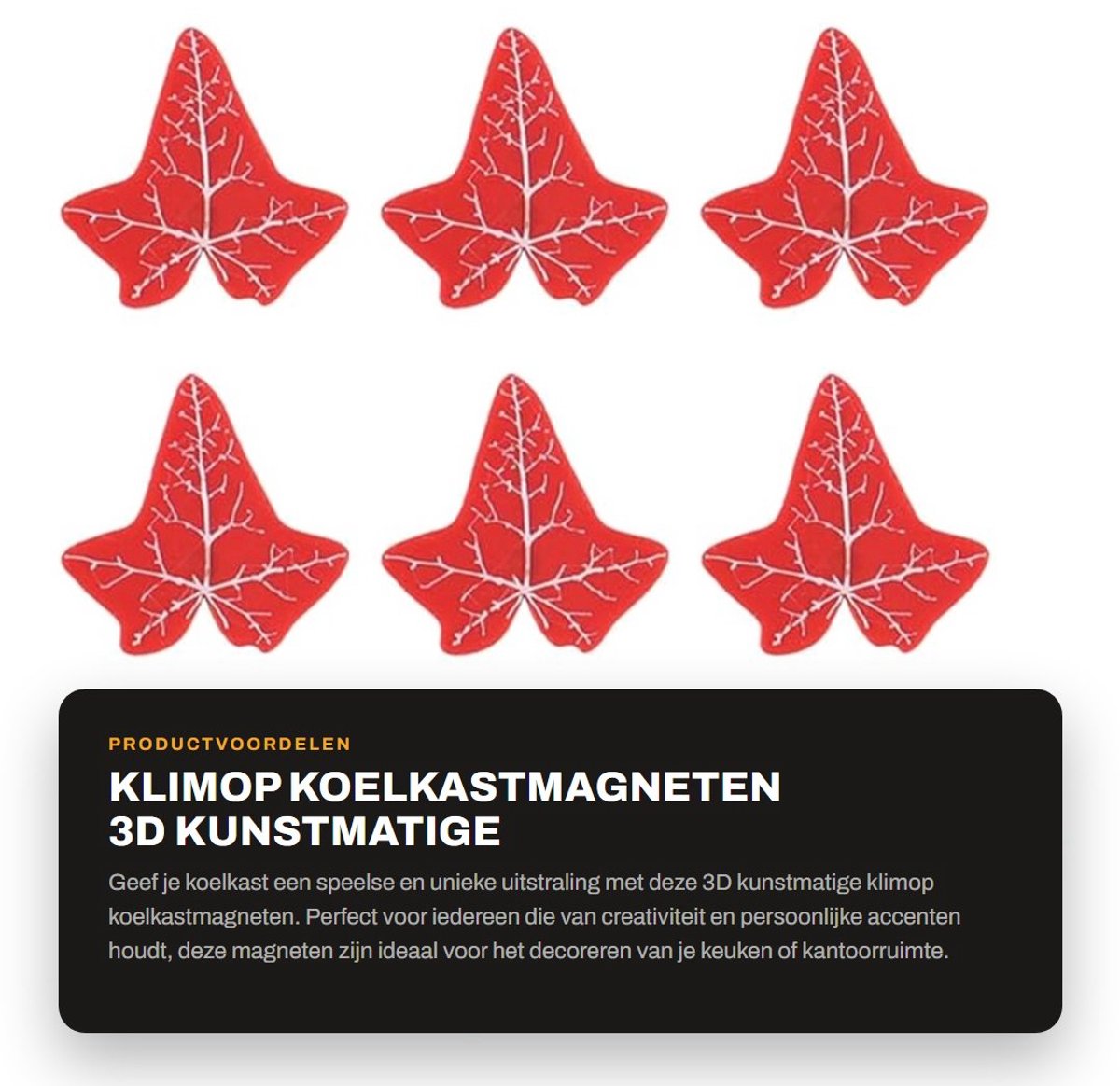 Dailygoods - Klimop koelkastmagneten - 3D kunstmatige klimop - Creatieve decoratie - Rood - Grappige romanplant - Ideaal voor koelkast en magnetische...