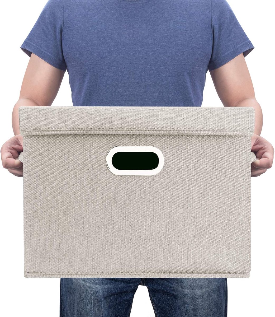 Grote Opbergdoos met Deksel, Opvouwbaar, Afwasbaar, Opbergbak met Deksel, 44x30x29 cm, Set van 5, Beige