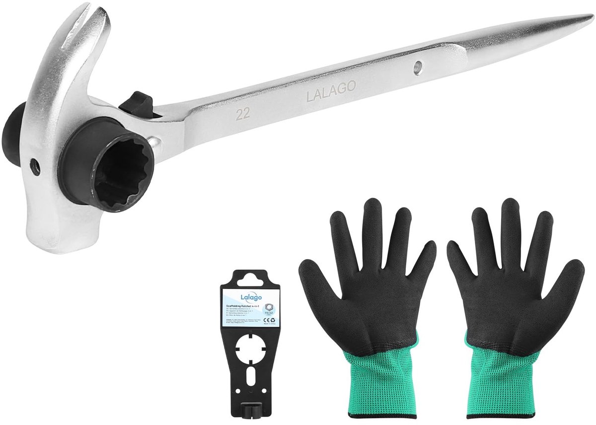 Dailygoods - lalago 1 stuk steigerratel, 4-in-1, omkeerbare ratelsleutel, 19/22 mm, rechts/links, conische ratel in CR-V met klauwhamer en zilveren centreerpunt voor autodemontage
