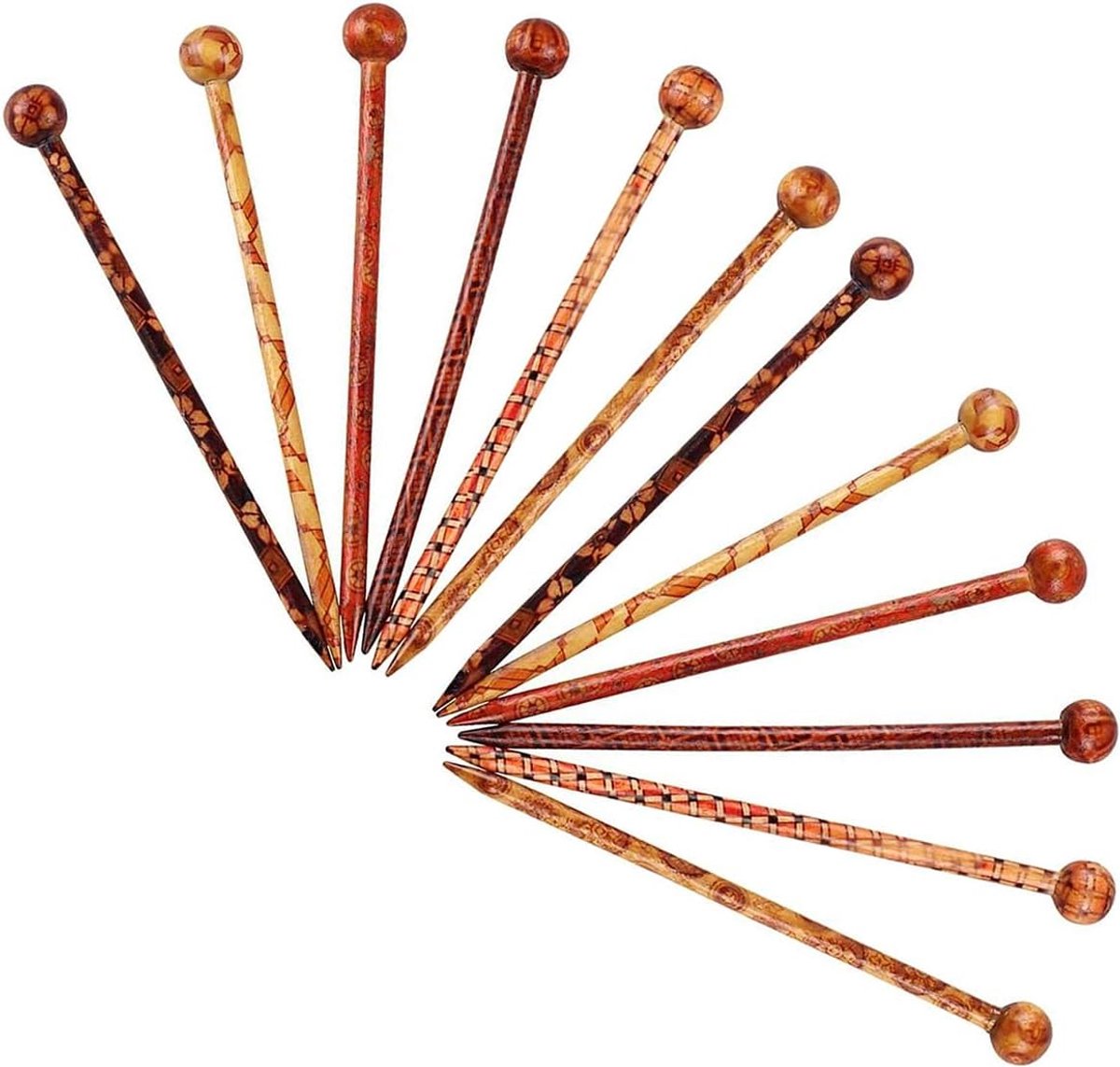 12Pcs Houten Haarspeld Vrouwen Chinese Haar Stok Pin Hout Bloem Patroon Meisje