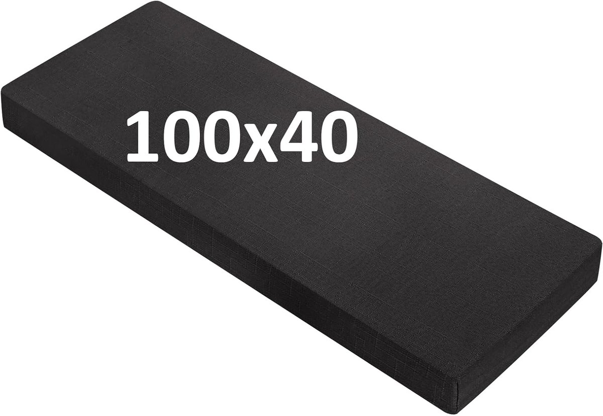 bankkussen 100x40x5 cm, verstevigde, ademende zitkussens voor binnen, bankkussen met hoge dichtheid en antislip onderkant, binnenkussen voor erkermeubilair (zwart)
