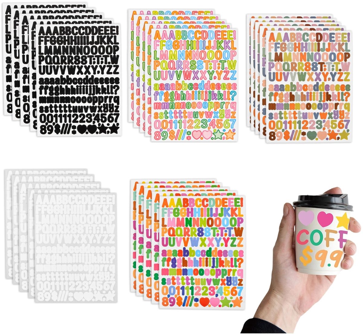 Dailygoods - 25 vellen stickers, letters en cijfers, alfabet, hoofdletters en kleine letters, waterdichte vinyl letters voor scrapbooking, knutselen, brievenbussen, handwerk