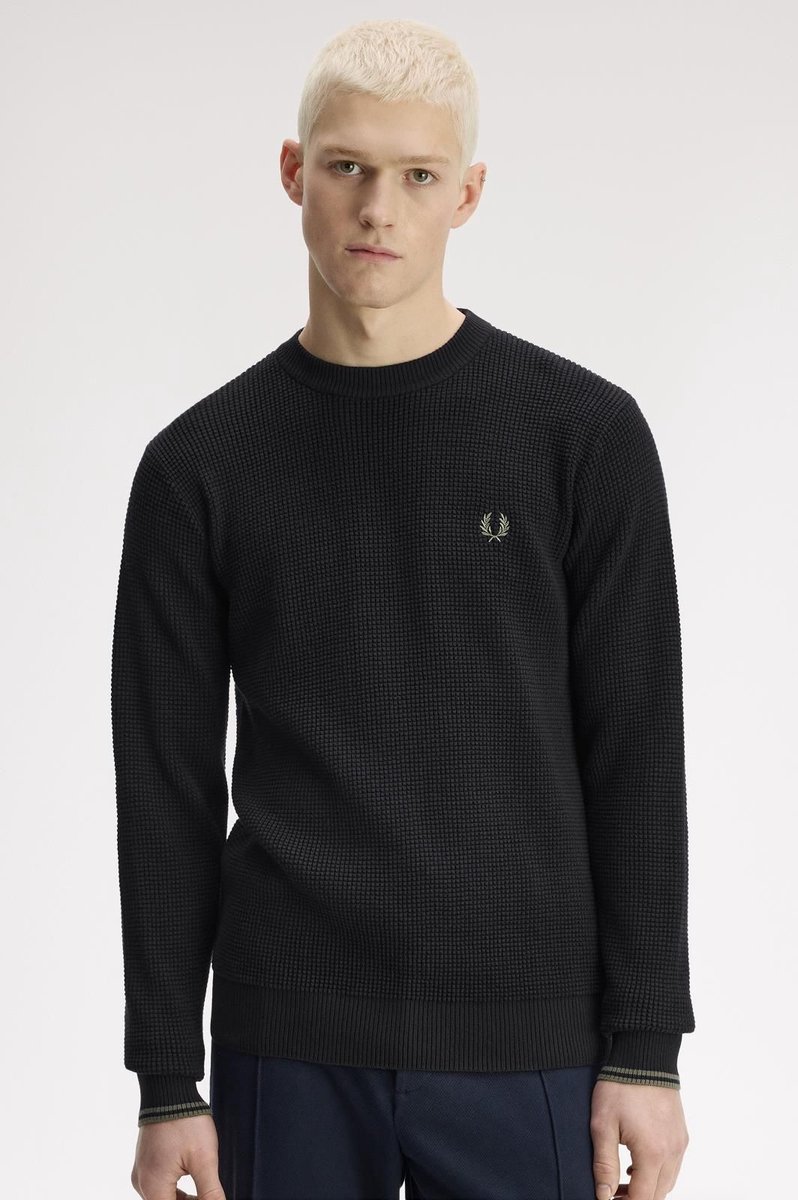 Fred Perry Waffle Stitch Jumper Black