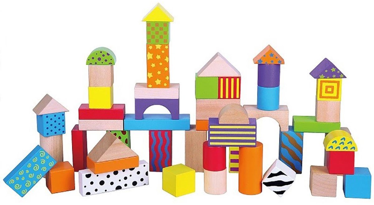 Viga houten bouwblokken 50 stuks multicolor - Blokkenset