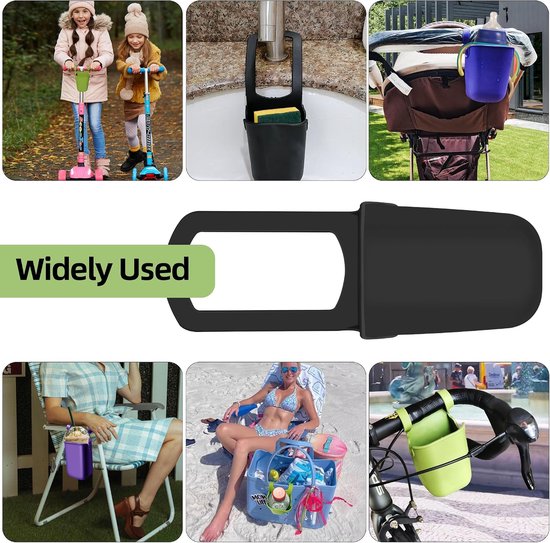 2 stuks bekerhouder - Fietsen bidonhouder - Scooter flessenhouder - Kinderwagen bekerhouder - Siliconen opbergtas - Wasbak afvoermand - Voor kinderwagens, scooters, badkamers, wastafels, trolleys, rolstoelen (8,5*27,5 cm - Diverse kleuren) — afbeelding 4